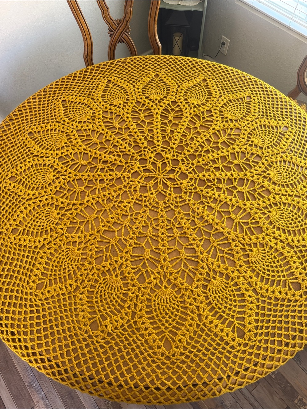 MCM Mustard Yellow Fringed Crochet Table Cover